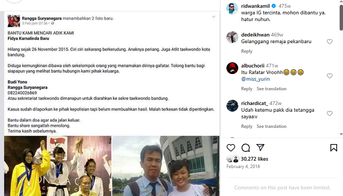 Terungkap! Ridwan Kamil Pernah Unggah Kasus Hilangnya Fidya Kamalinda