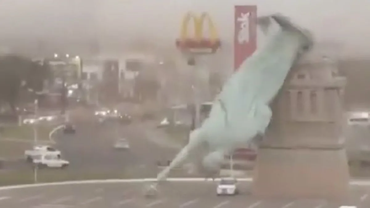 Replika Patung Liberty di Brasil Ambruk Akibat Badai Hebat