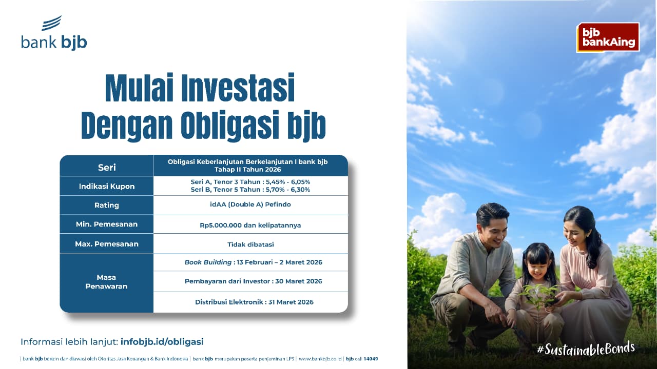 bank bjb Tawarkan Obligasi Keberlanjutan Tahap II 2026, Kupon Kompetitif dan Berbasis ESG
